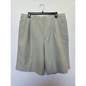 Vintage Structure Mens Pleated Front Baggy Olive Khaki Chino Shorts 36 Y2K